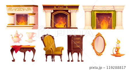Victorian old house room interior with fireplace Victorian old house room interior with fireplace 119288817
