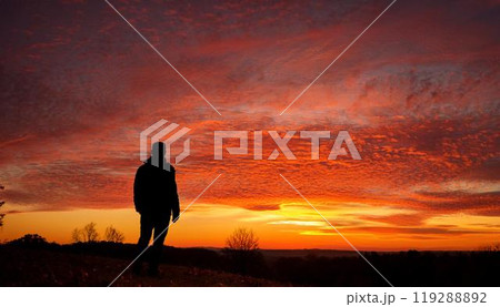 夕日を眺める人 119288892