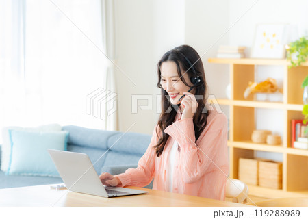 在宅で仕事するオペレーターの女性 在宅で仕事するオペレーターの女性 119288989
