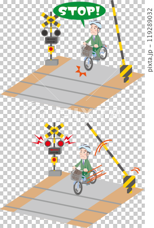 交通安全＜踏切での自転車・ビジネスマン（男性）・遮断踏切立ち入り・一時停止・交通違反＞ 119289032