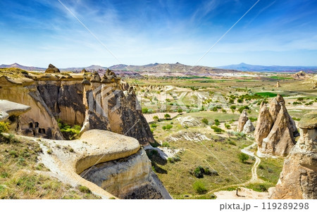 Amazing rocks in Cappadocia near Goreme eroded into spectacular pillars and minaret-like forms. Amazing rocks in Cappadocia near Goreme eroded into spectacular pillars and minaret-like forms. 119289298