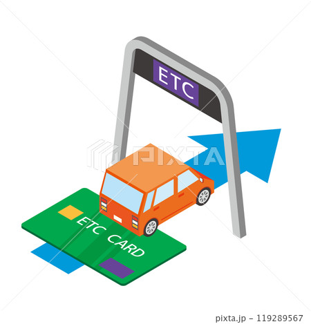 ETCカードとゲートを通過する自動車 ETCカードとゲートを通過する自動車 119289567