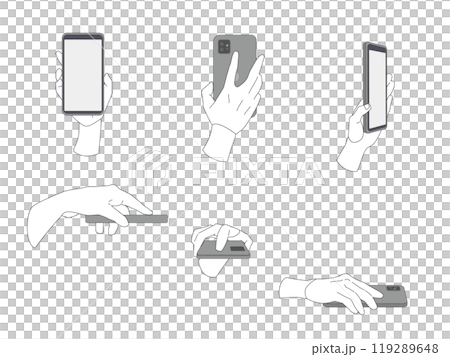 スマホ画面を見せたりかざしたりする手のモノクロイラストセット スマホ画面を見せたりかざしたりする手のモノクロイラストセット 119289648