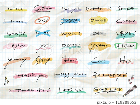 手書き文字素材。感情のメッセージセット。 119289652