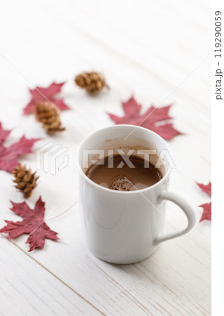 Cup of hot chocolate in white cereamic cup Cup of hot chocolate in white cereamic cup 119290059