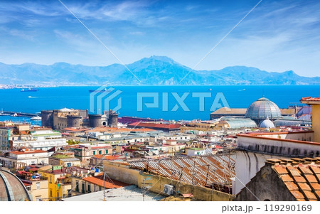 Domes of Galleria Umberto I and towers of Castel Nuovo, roofs of Naples, Italy. Domes of Galleria Umberto I and towers of Castel Nuovo, roofs of Naples, Italy. 119290169
