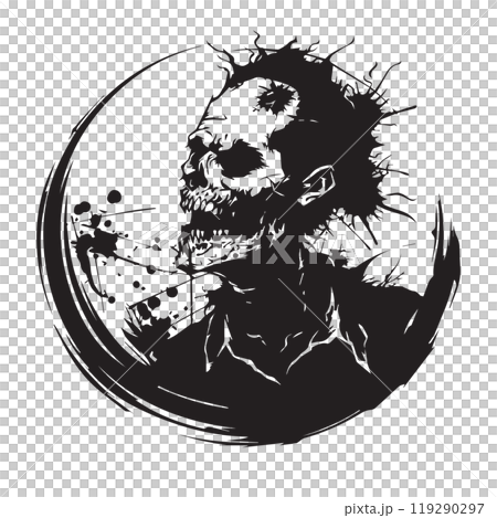 Scary Zombie Face Silhouette Halloween Vector for Design Projects 119290297