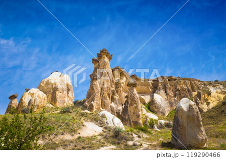 Rocks looks like mushrooms near Cavusin, Cappadocia, Turkey. Rocks looks like mushrooms near Cavusin, Cappadocia, Turkey. 119290466