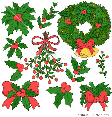 holly leaves and berries christmas pop art  holly leaves and berries christmas pop art  119290669