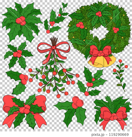 holly leaves and berries christmas pop art  holly leaves and berries christmas pop art  119290669