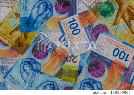 Background of the swiss francs banknotes 119290963
