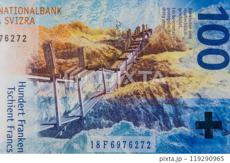 Macro shot of one hundred swiss francs banknote 119290965