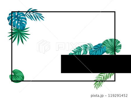 Frame with stylized palm leaves. Decorative image of tropical foliage and plants. Frame with stylized palm leaves. Decorative image of tropical foliage and plants. 119291452