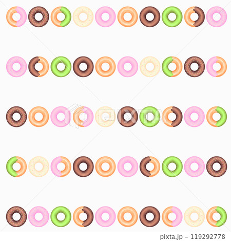 チョコや苺や抹茶味などのドーナツが並んだ折り紙の柄 チョコや苺や抹茶味などのドーナツが並んだ折り紙の柄 119292778