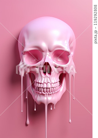 Human skull with dripping pink paint. Generative Ai 119292808