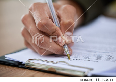Corporate contract, document and hand for signature in office for new opportunity, hiring agreement or deal. B2b paperwork, sign and recruitment process with policy rules, ethics and offer for worker Corporate contract, document and hand for signature in office for new opportunity, hiring agreement or deal. B2b paperwork, sign and recruitment process with policy rules, ethics and offer for worker 119293044