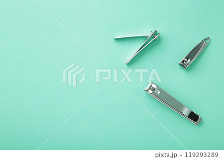 Nail clippers on a mint background. Minimalism 119293289