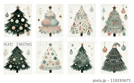 シックな色のクリスマスツリーのイラストセット シックな色のクリスマスツリーのイラストセット 119293675