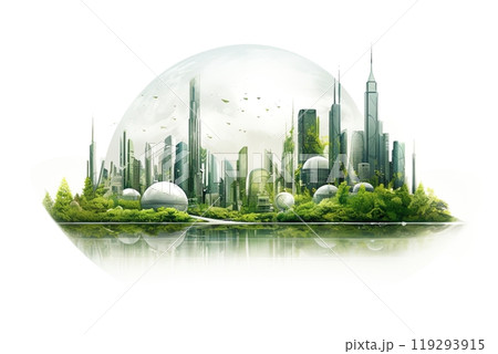 Futuristic city sketch drawing. Sustainable, green energy concept. Poster, wall art design.Generative Ai 119293915