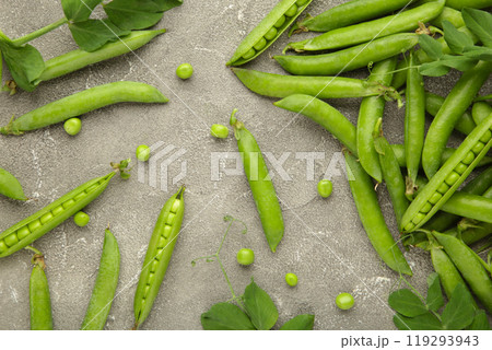 Health fresh green peas on grey background with copy space Health fresh green peas on grey background with copy space 119293943