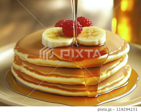 Stack of golden pancakes 119294231