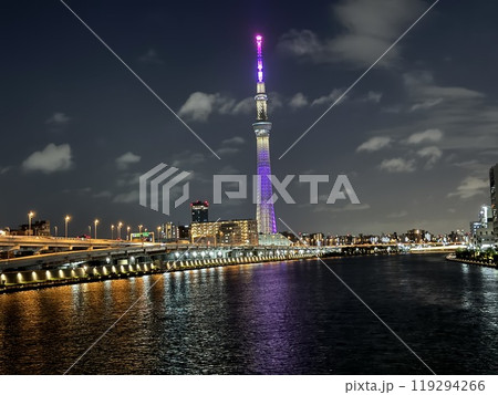 白髭橋から見た夜の東京スカイツリー 白髭橋から見た夜の東京スカイツリー 119294266