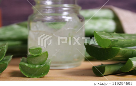 Fresh Raw Aloe Vera on Table After Harvest 119294693