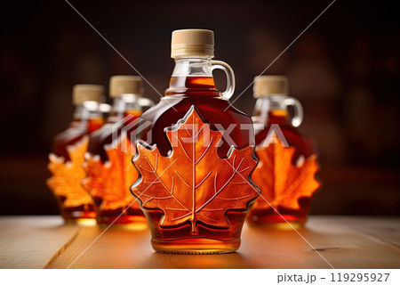 Maple syrup in the bottle. Traditional Canadian dessert. Generative Ai Maple syrup in the bottle. Traditional Canadian dessert. Generative Ai 119295927