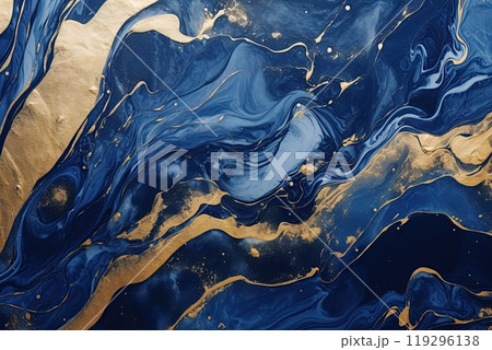 Marble texture in blue and golden color. Background, banner, wallpaper design. Generative Ai 119296138