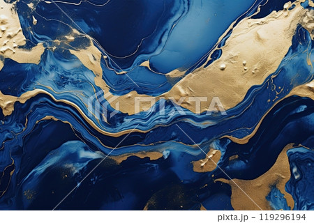 Marble texture in blue and golden color. Background, banner, wallpaper design. Generative Ai 119296194