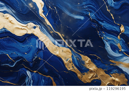 Marble texture in blue and golden color. Background, banner, wallpaper design. Generative Ai 119296195
