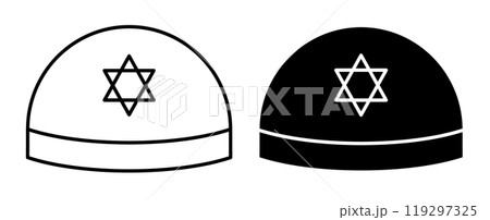 Linear icon. Religion kippah traditional Jewish headdress prayer cap. Simple black and white vector isolated on white background 119297325