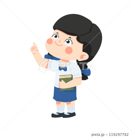 Kid girl student  in school uniform pointing to something 119297782