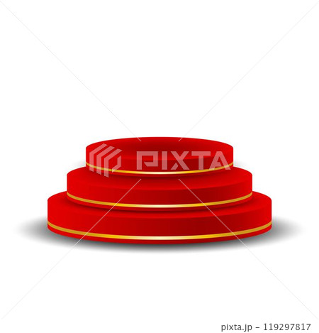 Red stage, podium isolated with gold decoration. Red stage, podium isolated with gold decoration. 119297817