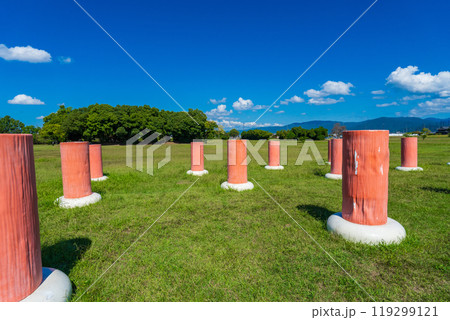 奈良県橿原市　史跡藤原宮跡　太極殿院南門の復元列柱 119299121