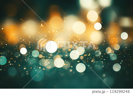 Enchanting Emerald Elegance Abstract Blur Bokeh Background with Gold, Green, and White Sparkles, Transforming the Canvas into a Dazzling Display of Defocused Brilliance. created with Generative AI 119299248