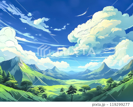 高原と雲のある風景のイメージ素材 119299277