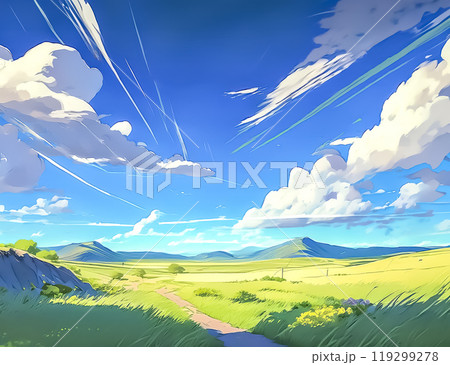 青空に雲が流れる風景のイメージ素材 119299278