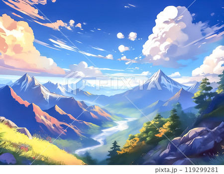 山脈と青空と白い雲のイメージ素材 119299281