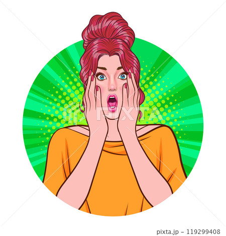 Avatar of woman or business person in various poses, circle background, pop art comics style 119299408
