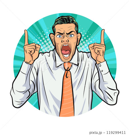 Avatar of man or business person in various poses, circle background, pop art comics style 119299411
