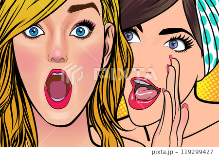 Woman whispering gossip or secret to her friend surprise In Retro Vintage Pop Art Comic 119299427