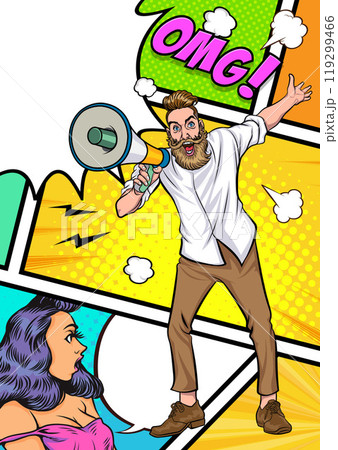 Business man with loudspeaker megaphone announcing discount or sale Special offer shopping time 119299466