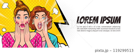 Woman whispering gossip secret to her friend surprise In Retro Vintage Pop Art Comic Style 119299513