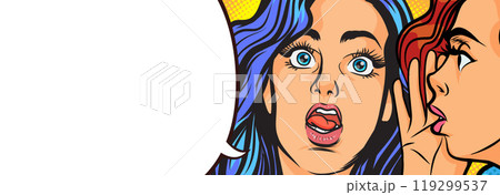Woman whispering gossip or secret to her friend surprise In Retro Vintage Pop Art Comic 119299537