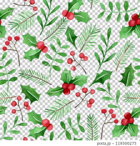 watercolor seamless pattern with christmas plants. simple print 119300275