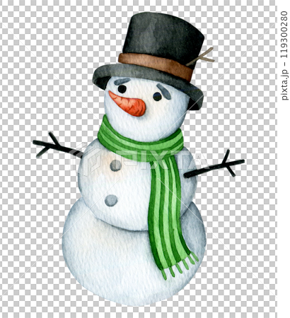 cute watercolor illustration, Christmas snowman. funny character, cartoon cute watercolor illustration, Christmas snowman. funny character, cartoon 119300280