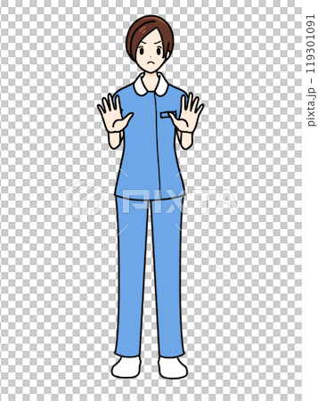 女護士正面站立姿勢褲子式藍色拒絕姿勢 119301091