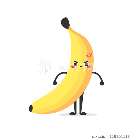 Cute cartoon banana character is angry. Banana fruit mascot. Vector illustration 119301118