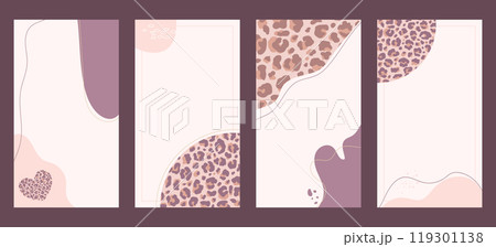 Abstract modern postcard templates with leopard print and shapes. Vector illustration Abstract modern postcard templates with leopard print and shapes. Vector illustration 119301138